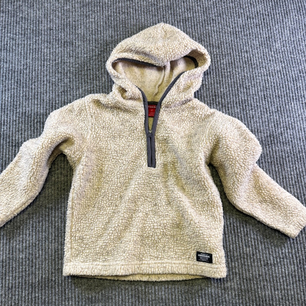 UNIONBAY SHERPA FLEECE HOODIE 4T CREAM POLYESTER QUARTER ZIP KANGAROO POCKET